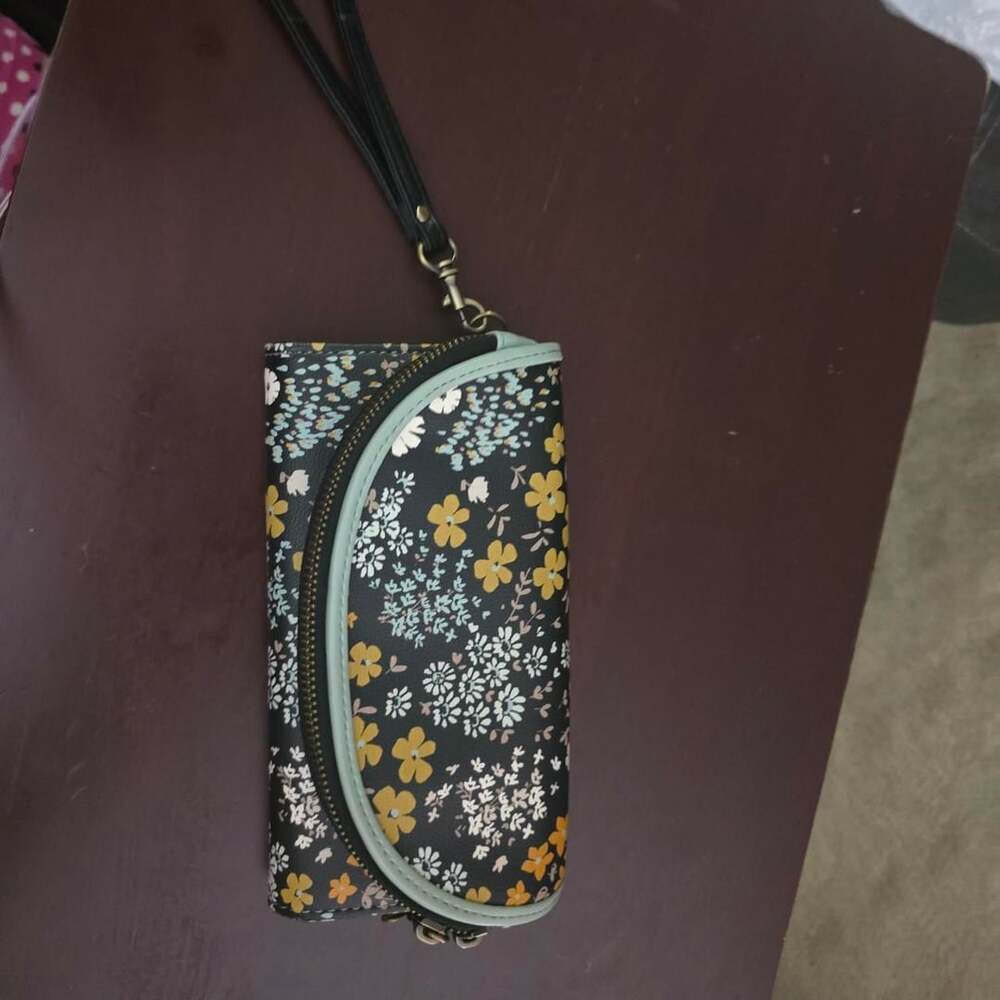 Unbranded Floral Print Wristlet Wallet Black Yellow White